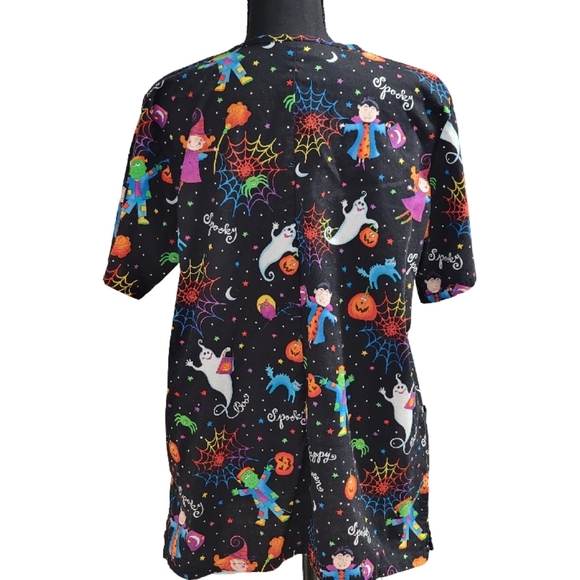 Cherokee HALLOWEEN Workwear Multi Color Womens Nurse Scrub Top SZ Medium - Picture 3 of 6